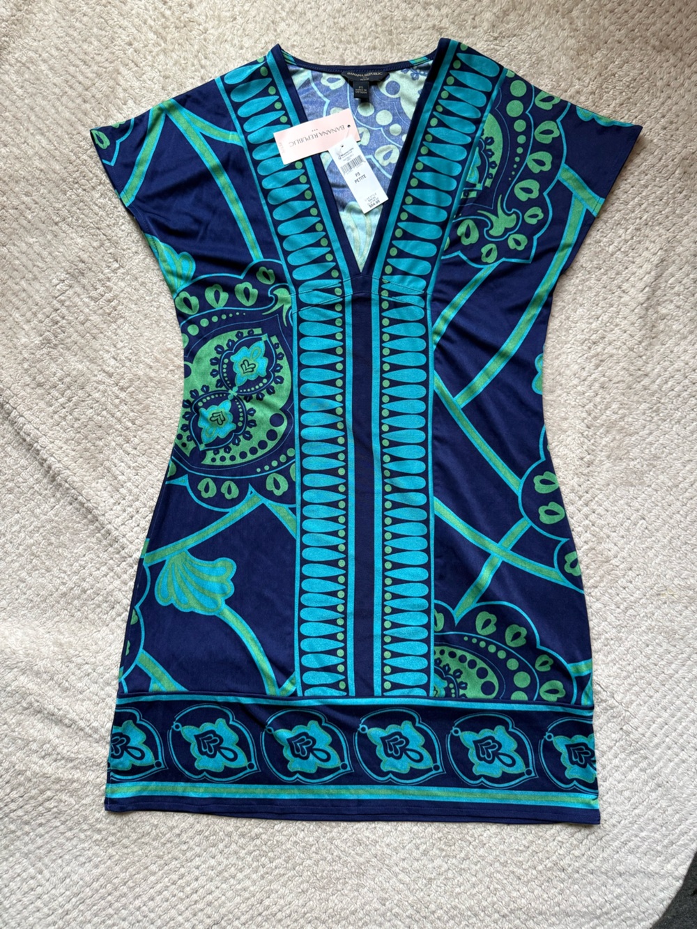 Banana Republic Navy & Teal Maxi Skirt with Bold Geometric Print